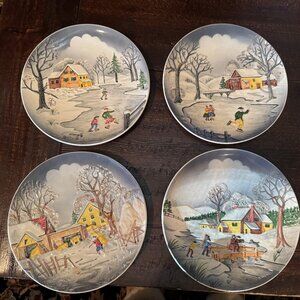 Vintage West Germany Winter Countryside Hand Painted Plate
